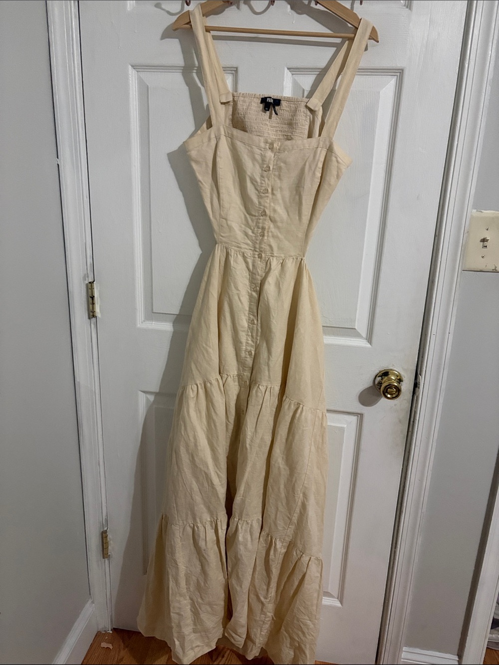 PAIGE Cream Tiered Button-Front Maxi Dress